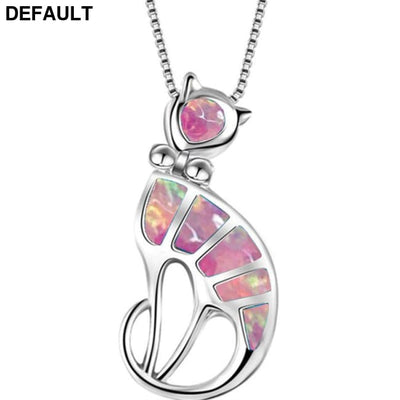 Epoxy cat necklace pendant fashion jewelry Pink Sterling Silver Necklaces