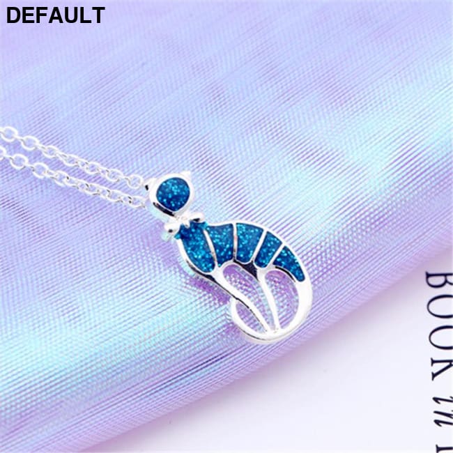 Epoxy cat necklace pendant fashion jewelry Sterling Silver Necklaces