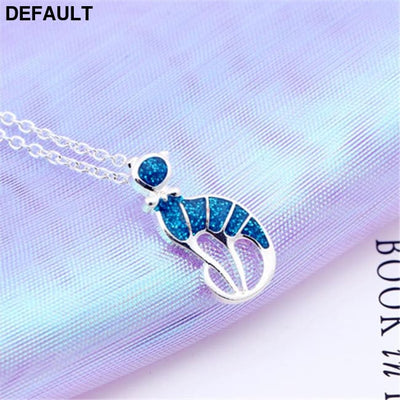 Epoxy cat necklace pendant fashion jewelry Sterling Silver Necklaces