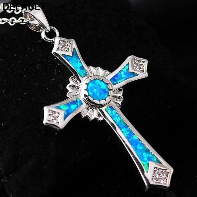 Epoxy cross pendant Blue Sterling Silver Necklaces