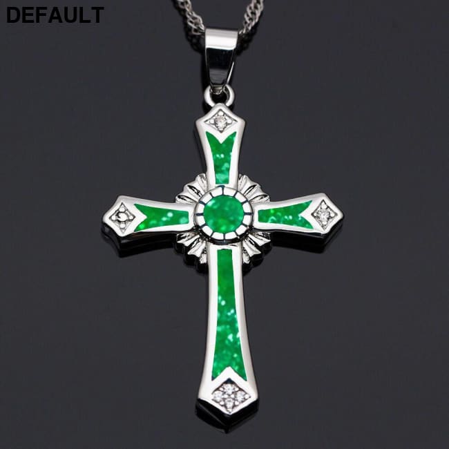 Epoxy cross pendant Green Sterling Silver Necklaces