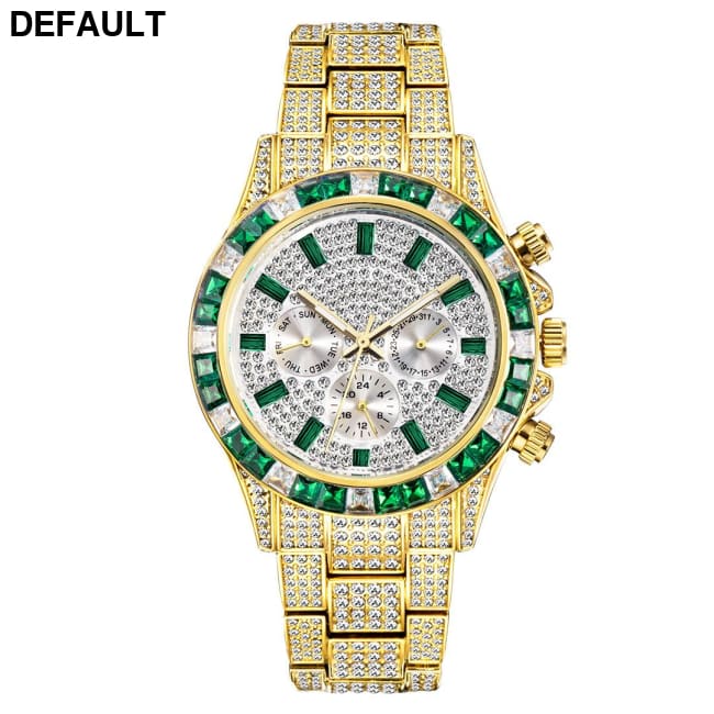 European And American Fashion High-end Full Star Quartz Men’s Watch Golden green Men Watches Best Selling Products