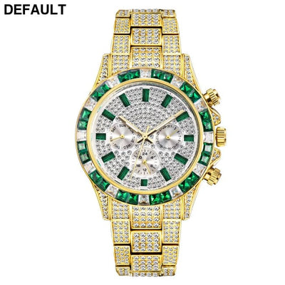 European And American Fashion High-end Full Star Quartz Men’s Watch Golden green Men Watches Best Selling Products