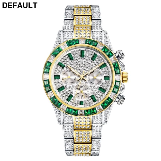European And American Fashion High-end Full Star Quartz Men’s Watch Intermediate golden green Men Watches Best Selling