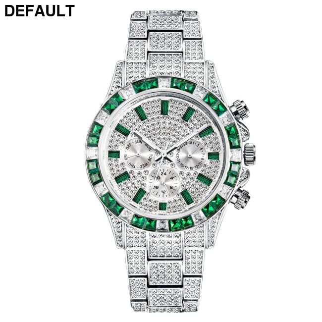 European And American Fashion High-end Full Star Quartz Men’s Watch Silver green Men Watches Best Selling Products