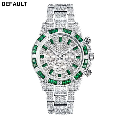 European And American Fashion High-end Full Star Quartz Men’s Watch Silver green Men Watches Best Selling Products