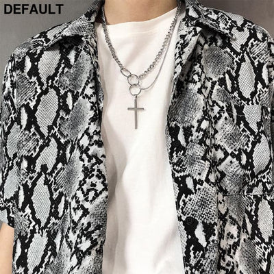 European and American multi-layer ring cross Silver Men Necklaces Sterling