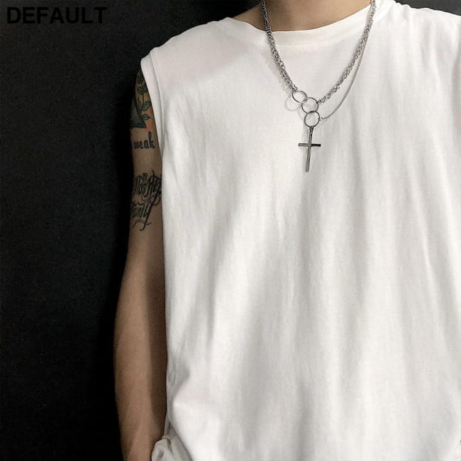 European and American multi-layer ring cross Silver Men Necklaces Sterling