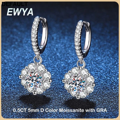 EWYA 0.5 Carat D Color Moissanite Diamond Screw Earrings for Women S925 Sterling Silver Plated PT950 Drop Earring Fine