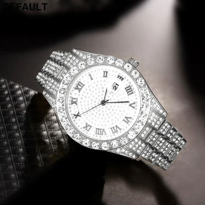 Exquisite Watch Set with Gift Box Cuban Chain Diamond Rhinestone Bracelet Pendant Cross Hip Hop Fashion Jewelry Men