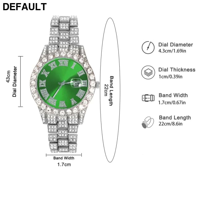 Exquisite Watch Set with Gift Box Cuban Chain Diamond Rhinestone Bracelet Pendant Cross Hip Hop Fashion Jewelry Men