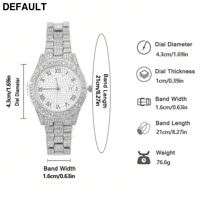 Exquisite Watch Set with Gift Box Cuban Chain Diamond Rhinestone Bracelet Pendant Cross Hip Hop Fashion Jewelry Men