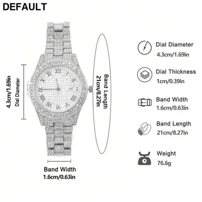 Exquisite Watch Set with Gift Box Cuban Chain Diamond Rhinestone Bracelet Pendant Cross Hip Hop Fashion Jewelry Men