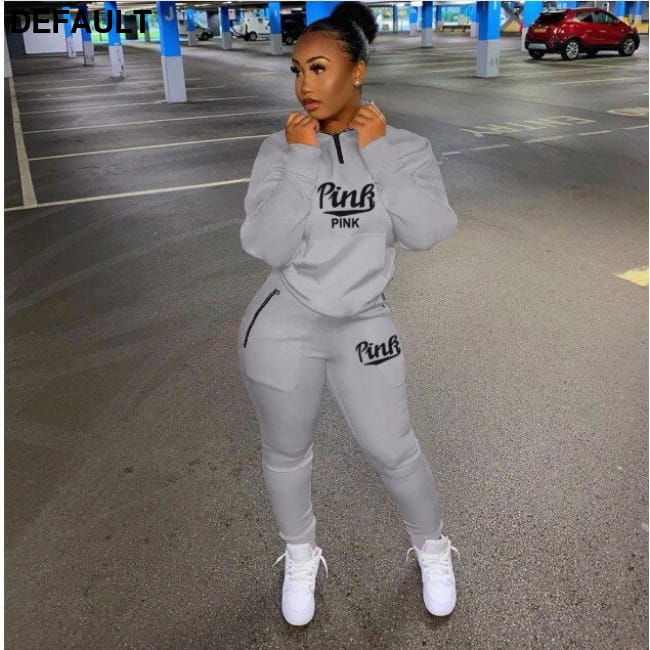 Fall Winter Tracksuits Two Piece Set Women Pink Letter Jumpsuits & Rompers Outfit Sets