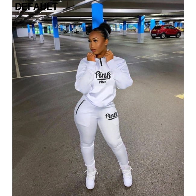 Fall Winter Tracksuits Two Piece Set Women Pink Letter Jumpsuits & Rompers Outfit Sets