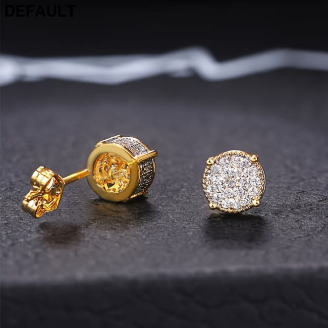 Fancy Round Shaped Stud Earrings Paved Shiny CZ Stone Men