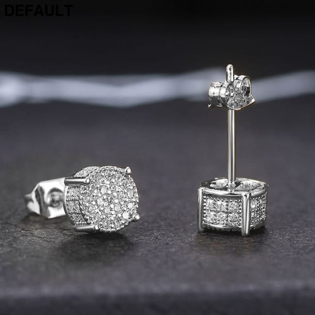 Fancy Round Shaped Stud Earrings Paved Shiny CZ Stone Men
