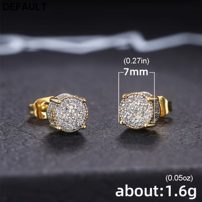Fancy Round Shaped Stud Earrings Paved Shiny CZ Stone Men
