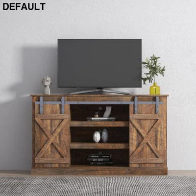 Farmhouse Sliding Barn Door TV Stand for up to 65 Inch Flat Screen Media Console Table Storage Cabinet Wood