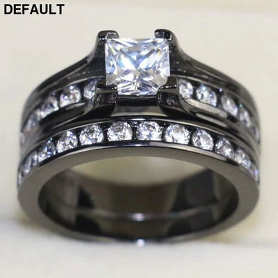 Fashion Couple Rings Women’s White Rhinestones Zircon Ring Sets Men’s Stainless Steel Stones Wedding Band Jewelry Best