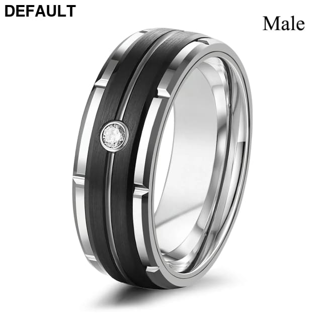 Fashion Couple Rings Women’s White Rhinestones Zircon Ring Sets Men’s Stainless Steel Stones Wedding Band Jewelry Men