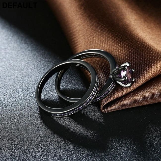 Fashion Jewelry Luxury Dark Purple Zirconia Stainless Steel Couple Ring Engagement Valentine’s Day Gift Wedding Rings