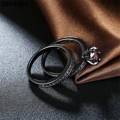 Fashion Jewelry Luxury Dark Purple Zirconia Stainless Steel Couple Ring Engagement Valentine’s Day Gift Wedding Rings