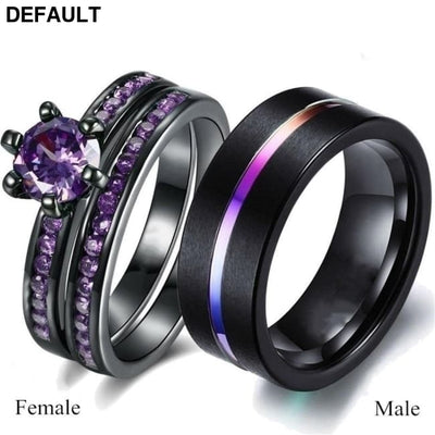 Fashion Jewelry Luxury Dark Purple Zirconia Stainless Steel Couple Ring Engagement Valentine’s Day Gift Wedding Rings