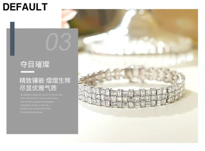 Fashion Light Luxury Simple Green Cut Inlaid High Carbon Diamond 925 Versatile Silver Bracelet Wedding Jewelry Men