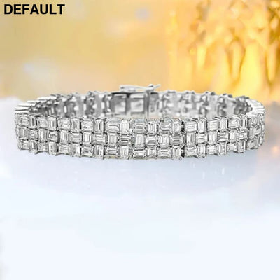 Fashion Light Luxury Simple Green Cut Inlaid High Carbon Diamond 925 Versatile Silver Bracelet Wedding Jewelry Men