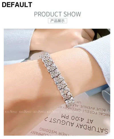 Fashion Light Luxury Simple Green Cut Inlaid High Carbon Diamond 925 Versatile Silver Bracelet Wedding Jewelry Men