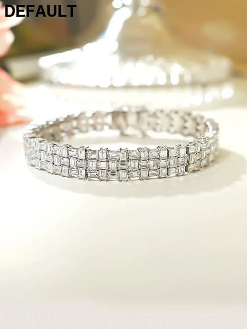 Fashion Light Luxury Simple Green Cut Inlaid High Carbon Diamond 925 Versatile Silver Bracelet Wedding Jewelry Men