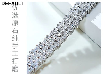 Fashion Light Luxury Simple Green Cut Inlaid High Carbon Diamond 925 Versatile Silver Bracelet Wedding Jewelry Men