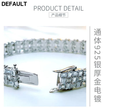 Fashion Light Luxury Simple Green Cut Inlaid High Carbon Diamond 925 Versatile Silver Bracelet Wedding Jewelry Men
