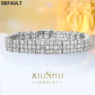 Fashion Light Luxury Simple Green Cut Inlaid High Carbon Diamond 925 Versatile Silver Bracelet Wedding Jewelry WHITE