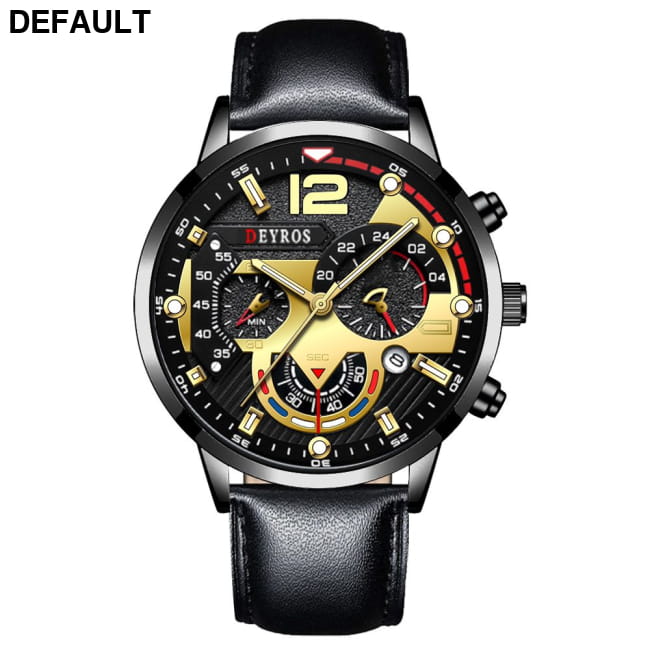 Fashion Mens Sports Watches Luxury Stainless Steel Quartz Leather Black Gold / CN Men Sport