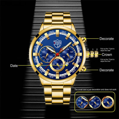 Fashion Mens Watches Luxury Men Sports Gold Stainless Steel Quartz Wrist Watch Man Business Casual Leather часы мужские