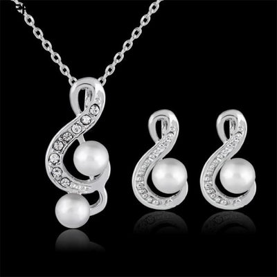 Fashion pearl two sets of simple and elegant bride wedding jewelry set Danbi default Sterling Silver Necklace Sets