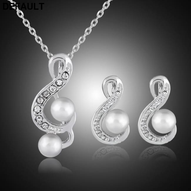 Fashion pearl two sets of simple and elegant bride wedding jewelry set Danbi default Sterling Silver Necklace Sets