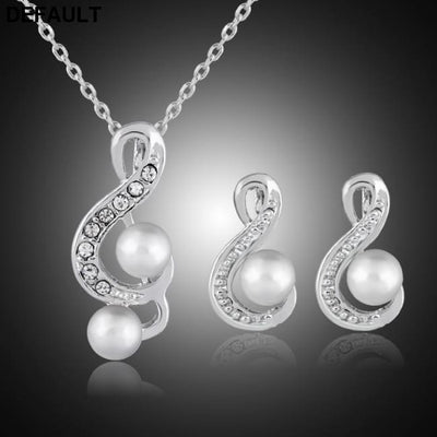 Fashion pearl two sets of simple and elegant bride wedding jewelry set Danbi default Sterling Silver Necklace Sets