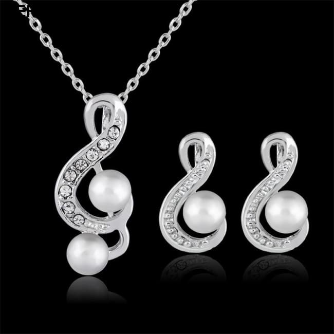 Fashion pearl two sets of simple and elegant bride wedding jewelry set Danbi default Sterling Silver Necklace Sets