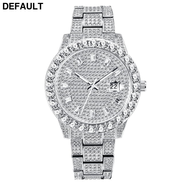 Fashionable Large Dial Full Diamond Watch Silver Women Watches