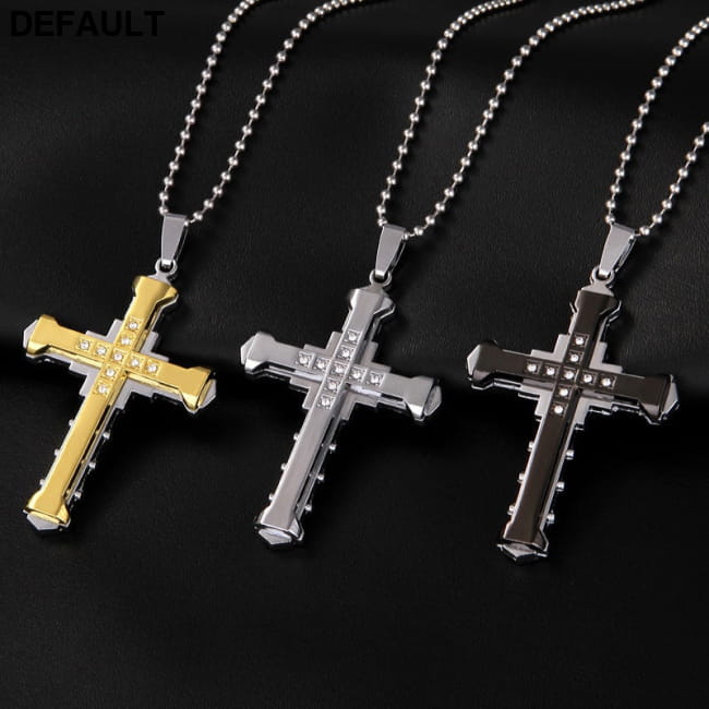 Fashionable Men Jesus Cross Zircon Necklace Gold Plated Necklaces