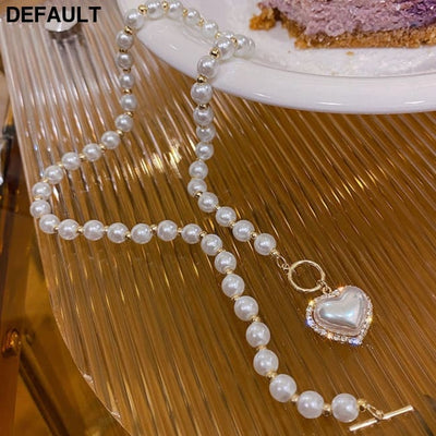 Faux Pearls Beads Necklace Heart Shape Pendant Lovely Neck Jewelry Perfect For Any Occasion KC Gold Sterling Silver