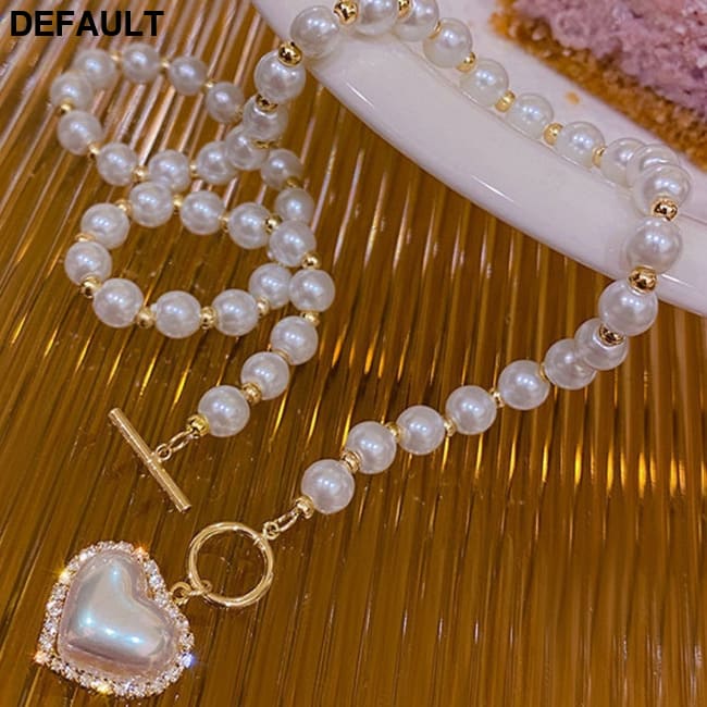 Faux Pearls Beads Necklace Heart Shape Pendant Lovely Neck Jewelry Perfect For Any Occasion KC Gold Sterling Silver