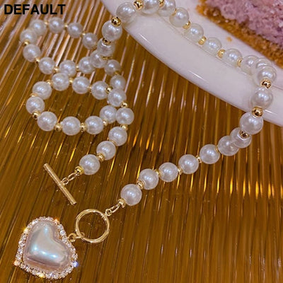 Faux Pearls Beads Necklace Heart Shape Pendant Lovely Neck Jewelry Perfect For Any Occasion KC Gold Sterling Silver
