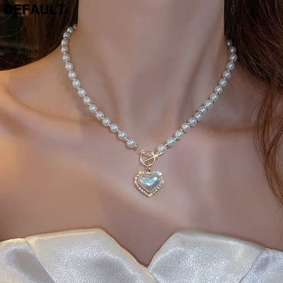 Faux Pearls Beads Necklace Heart Shape Pendant Lovely Neck Jewelry Perfect For Any Occasion KC Gold Sterling Silver