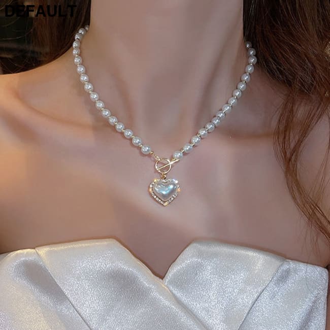 Faux Pearls Beads Necklace Heart Shape Pendant Lovely Neck Jewelry Perfect For Any Occasion KC Gold Sterling Silver