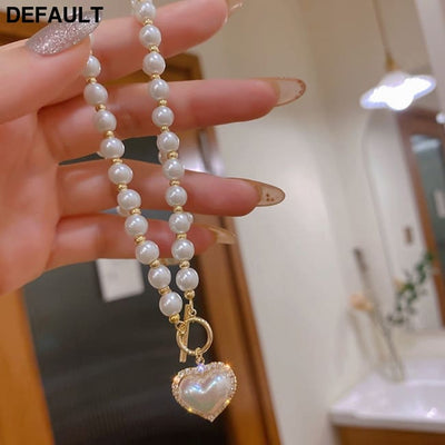 Faux Pearls Beads Necklace Heart Shape Pendant Lovely Neck Jewelry Perfect For Any Occasion KC Gold Sterling Silver