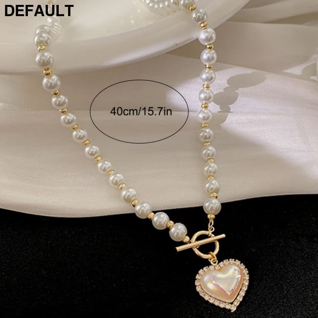 Faux Pearls Beads Necklace Heart Shape Pendant Lovely Neck Jewelry Perfect For Any Occasion KC Gold Sterling Silver